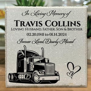 Memorial Stone. Family Loss Memorial. Semi Truck. 18 Wheeler. Dad. Grandpa. Personalized 12x12 Burial Marker. Sympathy Gift. Garden Paver.