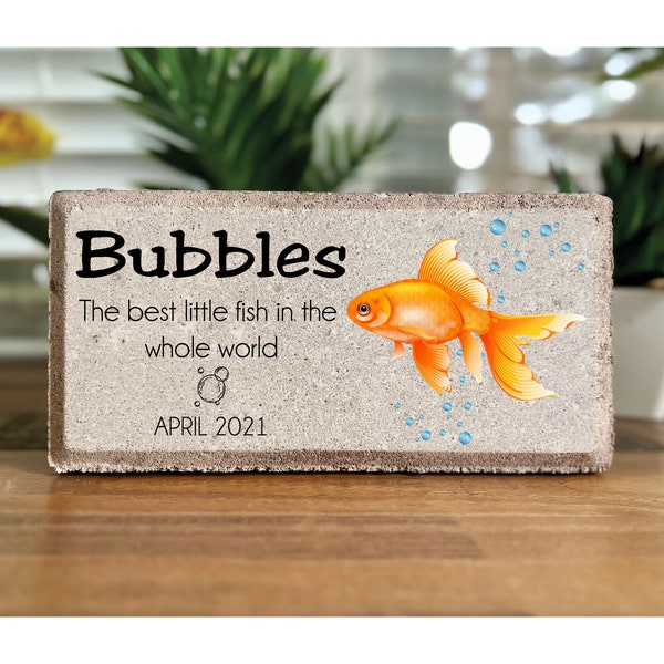 Memorial Stone. Pet Goldfish. Goldie. Personalized Fish Memorial. 4x8 Stone Brick. Tumbled Paver Stone. Sympathy Gift. Burial Marker.