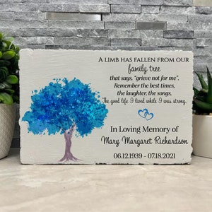 Family Loss Memorial. Blue Tree. Love. Mom. Custom. 9x6 PERSONALIZED Burial Marker. Tumbled Paver Stone. Brick. Outdoor. Sympathy Gift