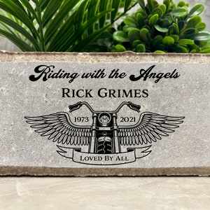 Family Loss Memorial. Motorcycle, harley davidson, Custom 8x4 PERSONALIZED Burial Marker. Stone Brick. Indoor Outdoor. Sympathy Gift, bikers