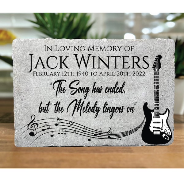 Family Loss Memorial. Guitar and Music Notes Custom 9x6 PERSONALIZED Burial Marker. Tumbled Paver Stone Brick. Indoor Outdoor. Sympathy Gift