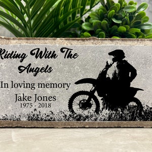 Family Loss Memorial. Motorcycle, dirtbike plaque, Custom 8x4 PERSONALIZED Burial Marker. Stone Brick. Indoor Outdoor. Sympathy Gift, bikers