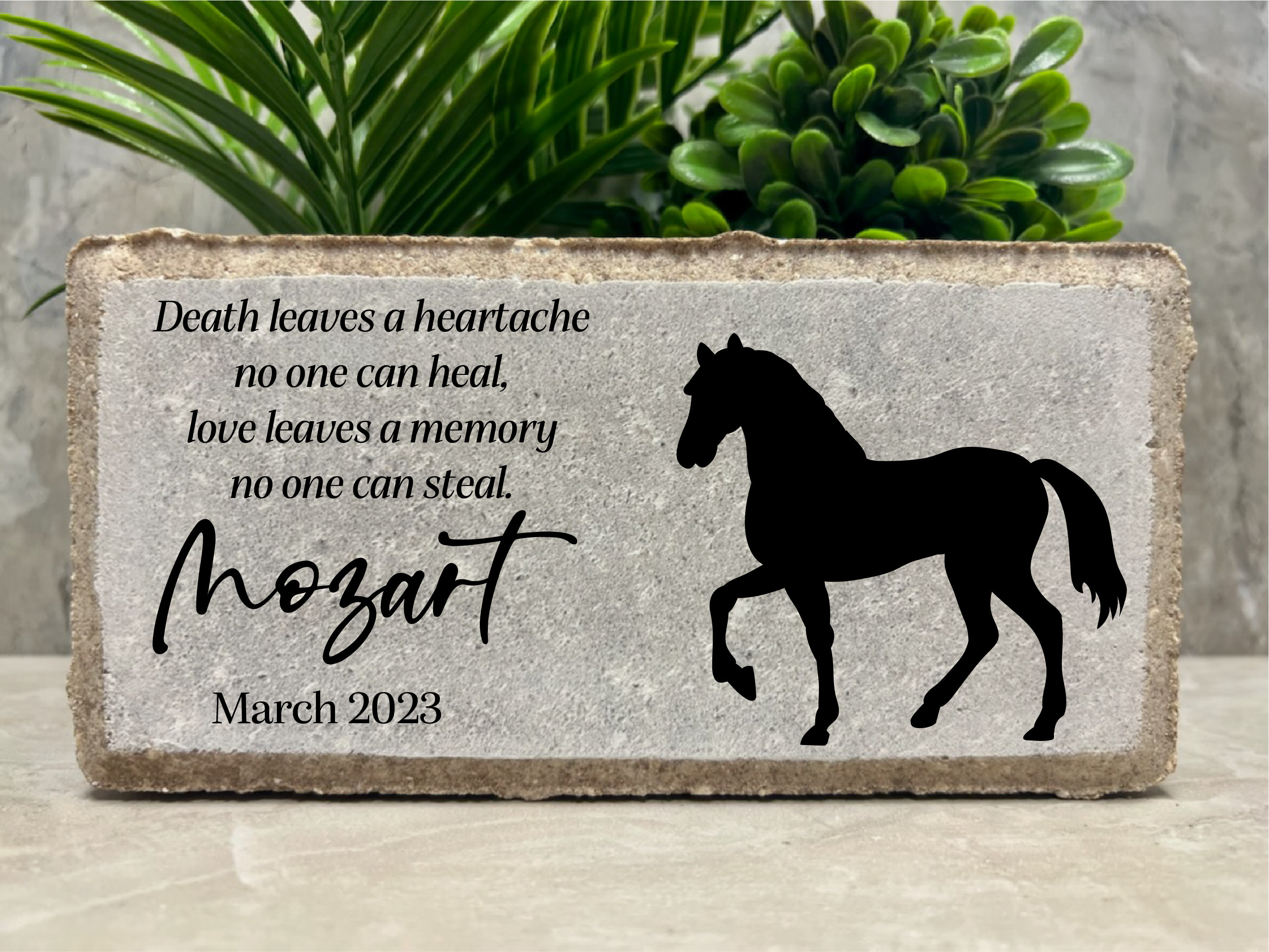 Personalized Horse Memorial Stone: 4x8 Concrete Burial Marker