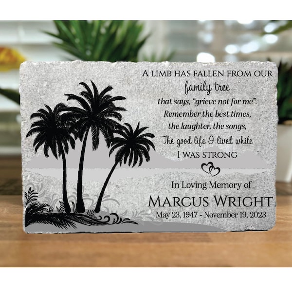 Family Loss Memorial. Beach. Island. Palm. Custom. 9x6 PERSONALIZED Burial Marker. Tumbled Paver Stone. Brick. Indoor/Outdoor. Sympathy Gift