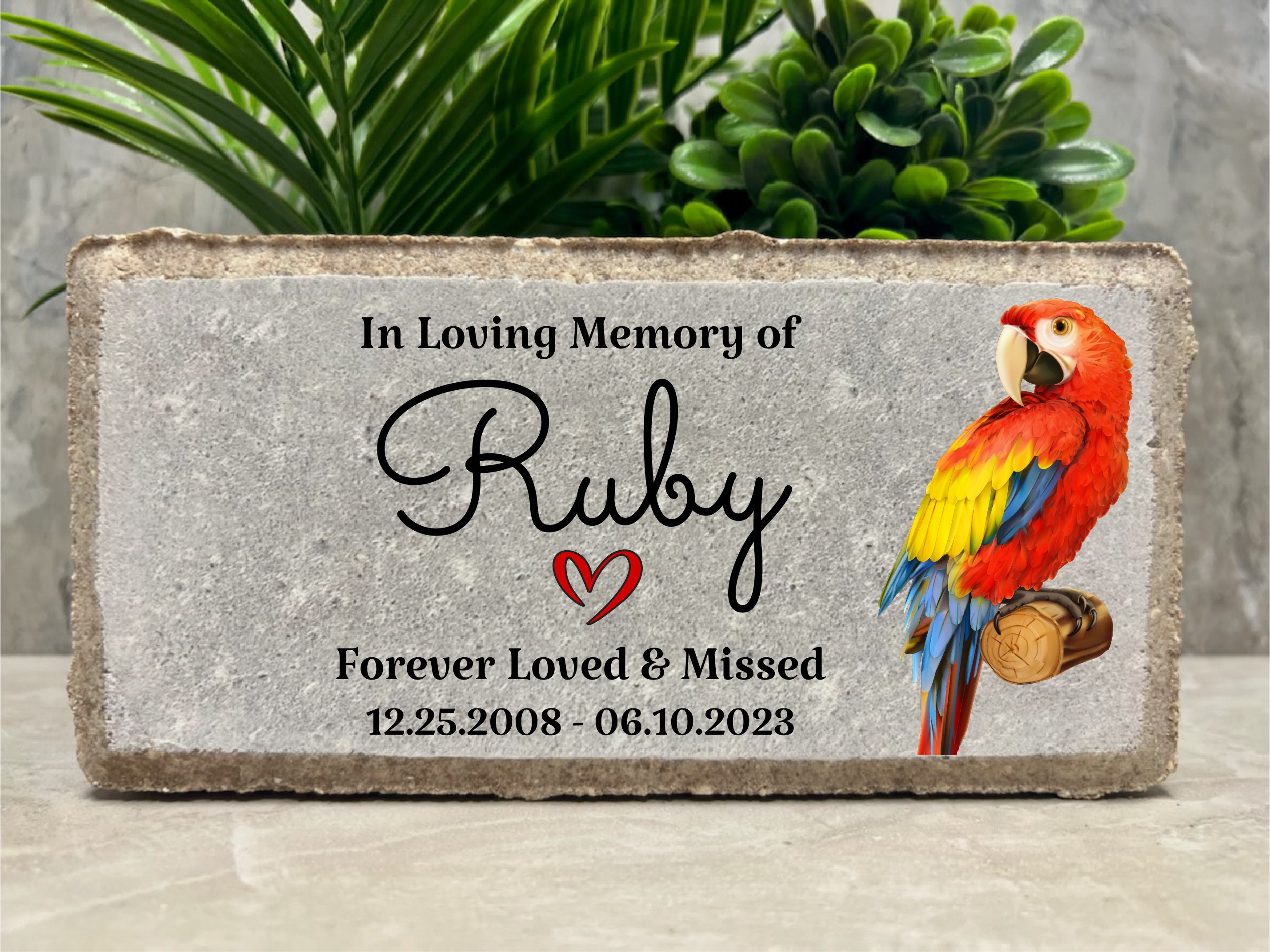 Personalized Parrot Memorial Stone: Engraved Pet Bird Grave Marker