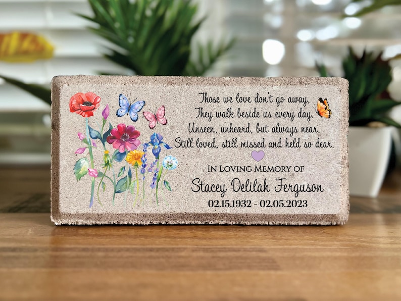 Personalized Memorial Stone: Concrete Burial Marker, Sympathy Gift, Colorful Wild Flowers image 4