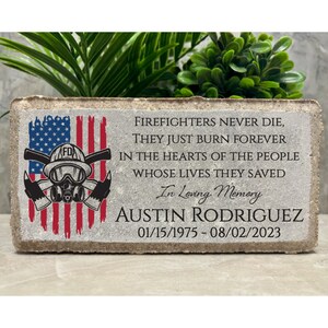 Family Loss Memorial. Fireman Memorial Stone. 8x4 PERSONALIZED Burial Marker. Paver Brick. Indoor/Outdoor. Sympathy Gift.
