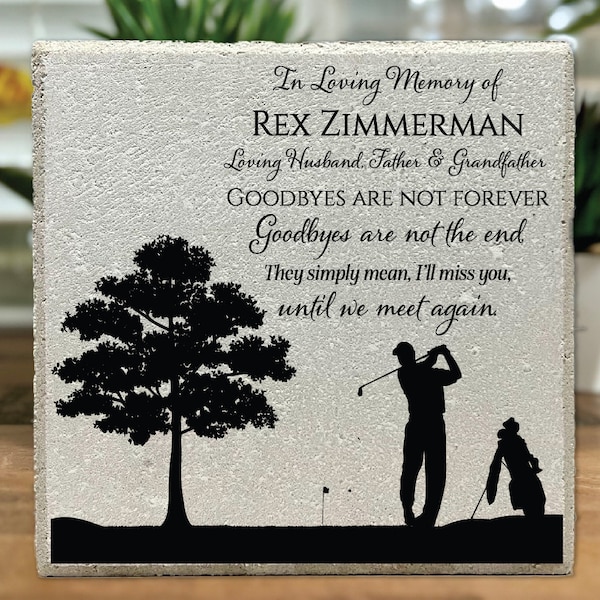 Piedra conmemorativa personalizada: adoquín de hormigón para golfista, regalo de condolencia (30,5 x 30,5 cm)