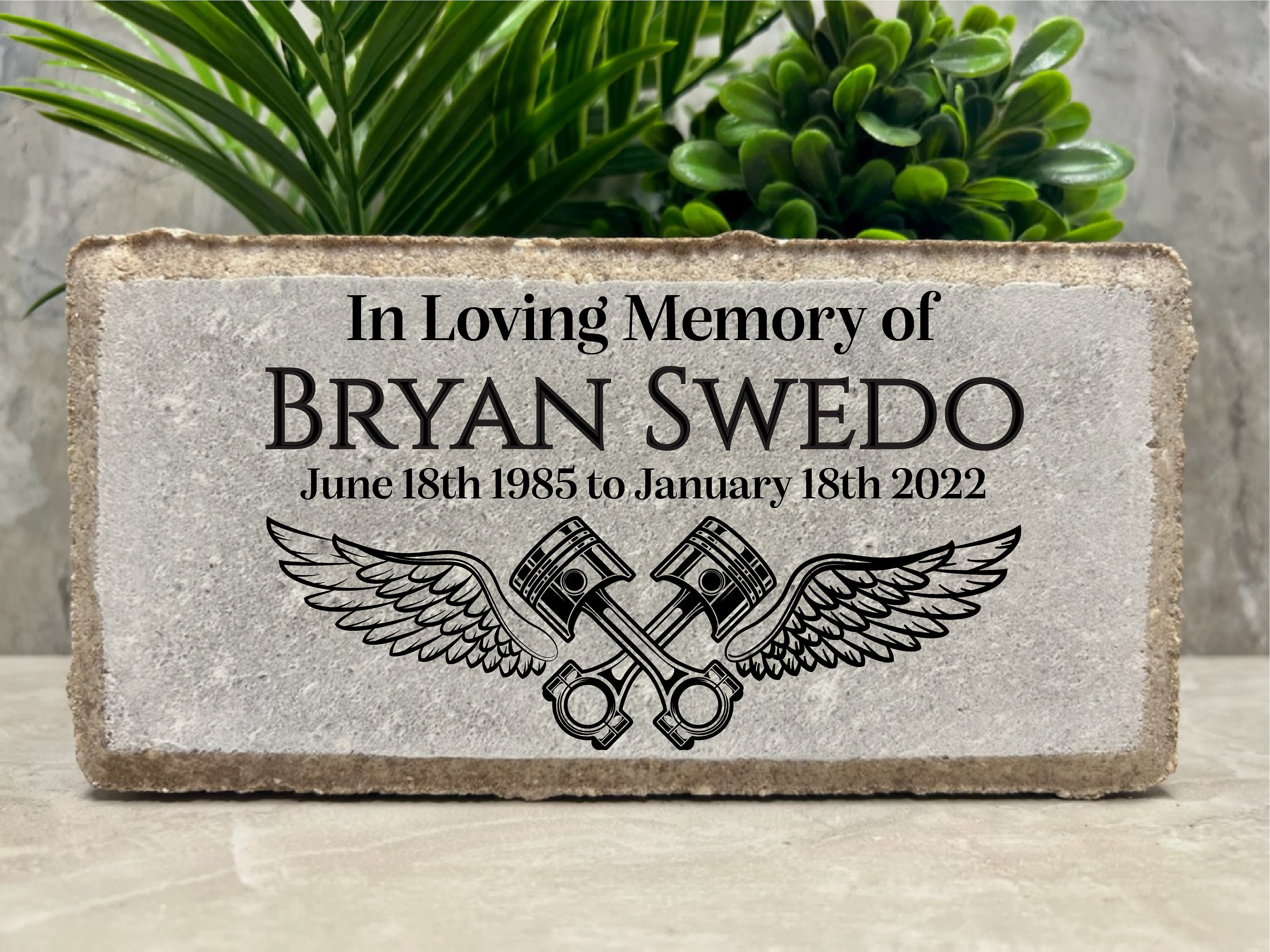 Family Loss Memorial Stone. Mechanic. Husband. Dad. Grandpa PERSONALIZED 8x4 Burial Marker. Stone Brick. Indoor/Outdoor Sympathy Gift.