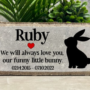 Rabbit Memorial Stone. Personalized 8x4 Stone Brick. Burial Marker. Indoor/Outdoor. Bunny Memorial. Custom. Hare. Sympathy Gift.