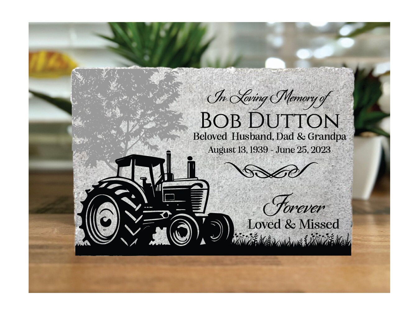 Personalized Memorial Stone: Tractor Design, Family Loss Sympathy Gift