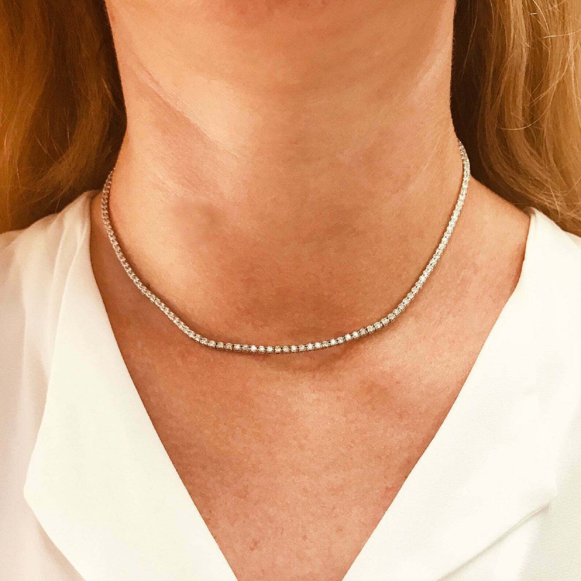 Runde geschnitten Diamant Tennis Kette Link Halskette 14K Etsy