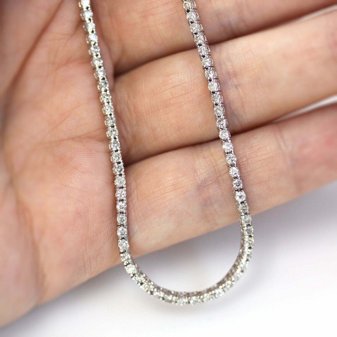 Runde geschnitten Diamant Tennis Kette Link Halskette 14K Etsy