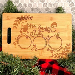 Santa Tray, Bamboo Cutting Board, Santa Cookie Tray, Christmas Biscuit Plate, Holiday gift, Festive Traditions, Xmas Cookie and Milk Plate