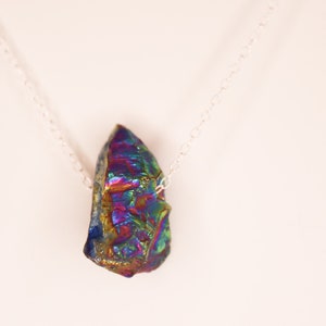 Rainbow Hematite Necklace, Crystal Necklace Pendant, Raw Stone Jewelry, Necklace on an Italian Sterling Silver Chain