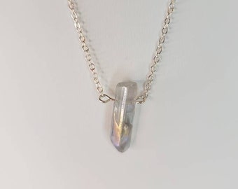 Angel Aura Quartz Point Necklace Sterling Silver Plated Chain