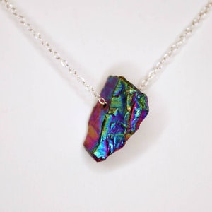 Rainbow Hematite Necklace, Crystal Necklace Pendant, Raw Stone Jewelry, Necklace on an Italian Sterling Silver Chain