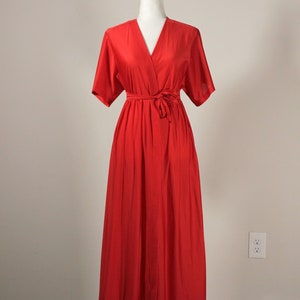 Vintage Shadowline Red Short Sleeve Peignoir Tie Front Nylon Full Length Robe