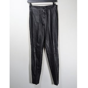 Vintage 1980s Black Genuine Leather Women&#39;s Pants High Rise Trousers by Wings