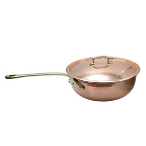 Vintage Ruffoni Italy Hammered Copper Pot Chef Pan Saucepan with Lid Brass Handle