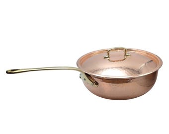 Vintage Ruffoni Italy Hammered Copper Pot Chef Pan Saucepan with Lid Brass Handle