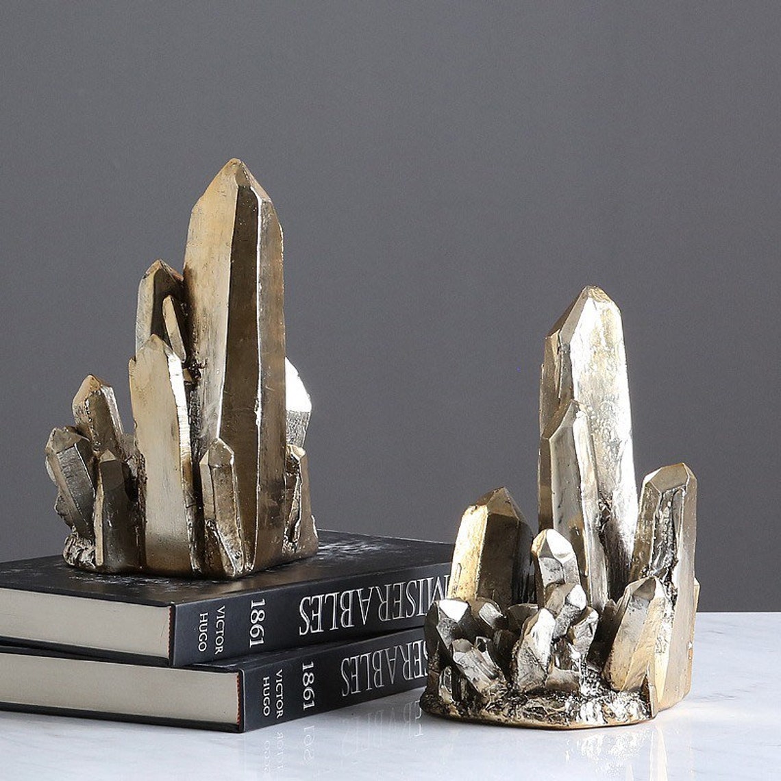 Gold Stone Resin Bookends Gold Bookends Luxury bookends Etsy