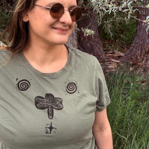 Water Guardian | Original Block Print Tee Top | Size XL | Linoprint Apparel | Upcylced | Nature Lovers | Sustainable Clothing