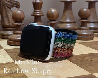 Custom Fit Metallic Rainbow Stripe Elastic Watch Band for all Smart Watches | Choose your Brand
