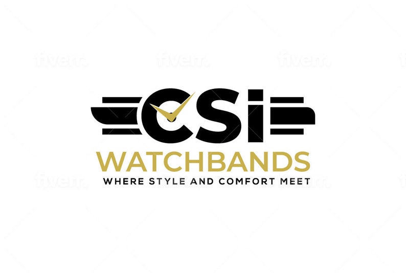 May include: Black and gold logo for a company called "CSI Watchbands" with the tagline "Where style and comfort meet".