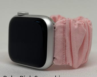 Pink Scrunchie Watch Band, 100% Cotton Fabric, Custom Fit to Your Wrist Size
