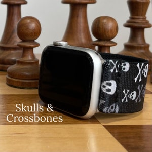 Custom Fit Skulls and Crossbones Halloween Elastic Watch Band for Any Smartwatch | Choose Your Watch Brand & Model