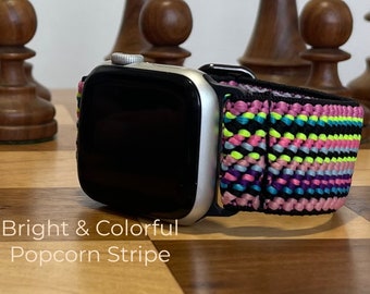 Bohemian Textured Stripe Adjustable Elastic Watch Band Compatible for 42mm, 44mm, 45mm , & 49mm/Ultra Apple Watches