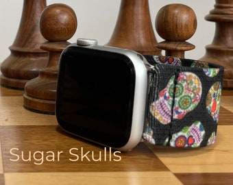 Custom Fit Sugar Skulls Elastic Watch Band for Any Smartwatch Model | Choose Your Watch Brand & Model