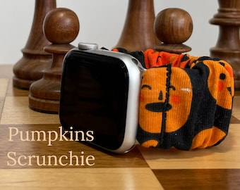 Custom Fit Halloween Pumpkins Scrunchie Elastic Watch Band for Any Smartwatch Model | Choose Your Watch Brand & Model