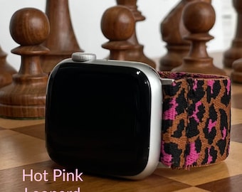 Custom Fit Brown and Hot Pink Leopard Elastic Watch Band for Apple Watches - All Series & Sizes