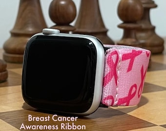 Pink Breast Cancer Elastic Watch Band for Amazfit, Apple, Fitbit, Fossil, Gabb, Gizmo, Garmin, Samsung, SyncUp Kids, or Withings Watch