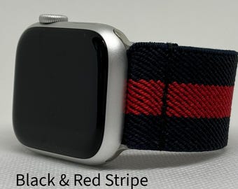 Black and Red Stripe Elastic Watch Band for Any Smart Watch - Choose your brand -
