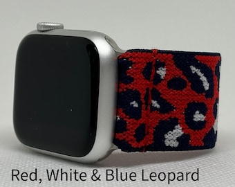 Red, White & Blue Leopard Elastic Watch Band for Any Smart Watch - Choose your brand