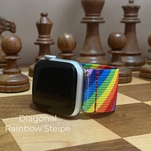 Custom Fit Diagonal Rainbow Stripe Elastic Watch Band for Any Smart Watch | Choose your Watch Brand