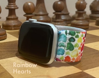 Custom Fit Rainbow Hearts  Elastic Watch Band for all Smart Watches | Choose your Brand