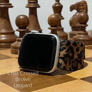Custom Fit Criss Cross Brown Leopard Elastic Watch Band for Your Smart Watch