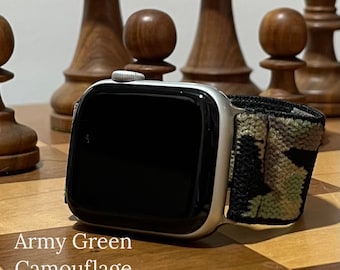 Custom Fit Custom Fit Elastic Watch Band for Apple Watches - Army Green Camo - All Series & Sizes