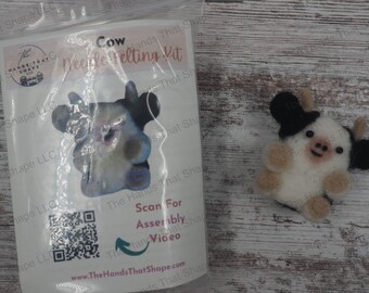 Cute Cow Figurine, Needle Felting Kit, Wool Roving Kit, Cow Craft Kit, Beginner Felting Kit, Quick Crafts, Craft Activities, Craft Party Kit