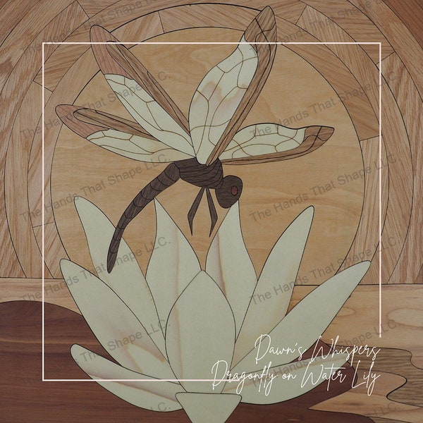 Wooden dragonfly, waterlily SVG, wood inlay art, laser ready files, DIY Home Decor, water garden decor, Water Lily wall art, sunrise SVG