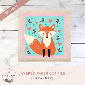 Renard des bois, fichier SVG en couches 3D, papier cartonné multicouche, art mural folklorique, papier cartonné art SVG, renard mignon SVG, papier à motifs