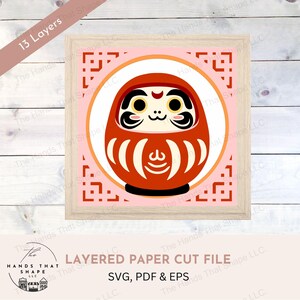Boneca Daruma japonesa, arquivo SVG em camadas 3D, papel cartão multicamadas, decoração com tema japonês, arte em papel cartão SVG, papel para artesanato, amuleto da sorte faça você mesmo
