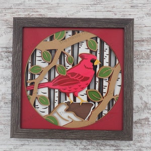 Cardenal 3D, papel en capas, arte en caja de sombras, hecho en Estados Unidos, decoración de cardenal, regalo con temática de la naturaleza, arte en papel enmarcado, regalo de observación de aves