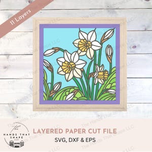 Arquivo SVG de narciso, arquivo SVG em camadas 3D, papel cartão multicamadas, arte de flores da primavera, arte de papel cartão SVG, flores de Páscoa SVG, vitral SVG