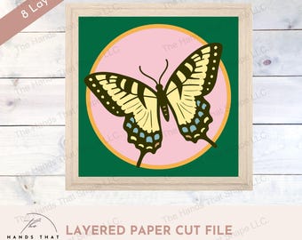 Tiger Swallowtail, 3D Layered SVG File, Multilayer Cardstock, Butterfly Wall Art, Cardstock Art SVG, DIY Butterfly Craft, Butterfly Display