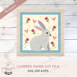 Lapin floral SVG, fichier SVG en couches 3D, papier cartonné multicouche, art mural folklorique, papier cartonné art SVG, fleurs et coeurs, papier à motifs